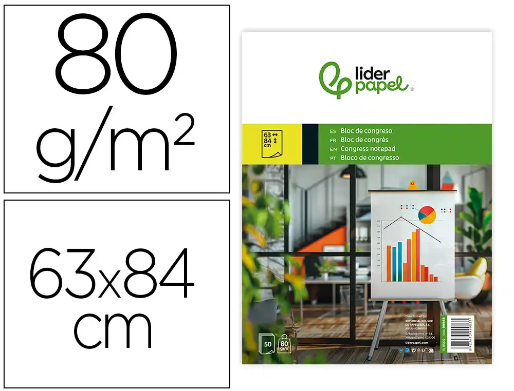 [99983] Bloc congreso liderpapel liso 630x840 mm 50 hojas 80 g