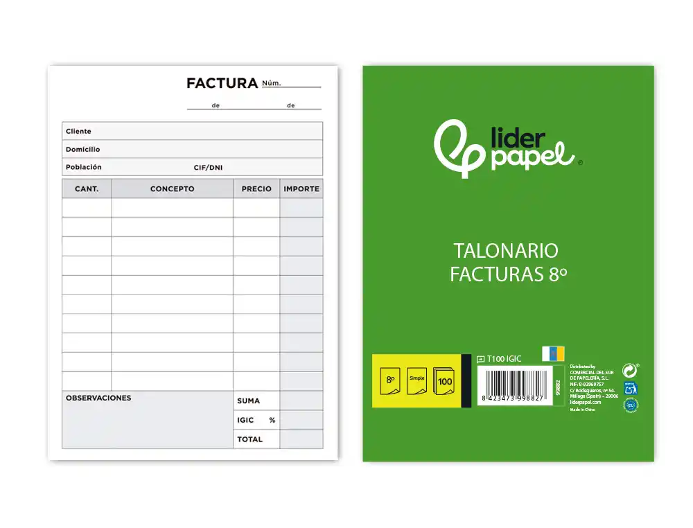 [99882] Talonario liderpapel facturas 8º original t100 con i.g.i.c.
