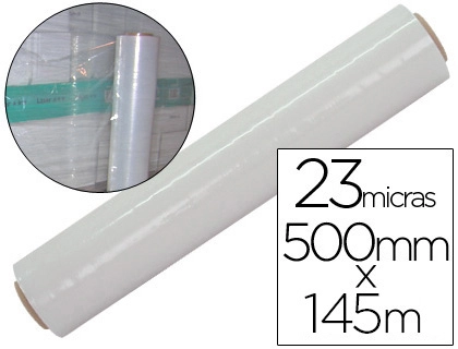 Film extensible q-connect manual ancho 500 mm largo 145 m espesor 23 micras transparente
