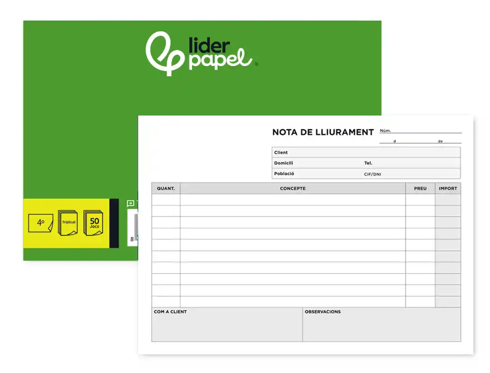 [96330] Talonario liderpapel entregas cuarto original y 2 copias t329 apaisado texto en catalan