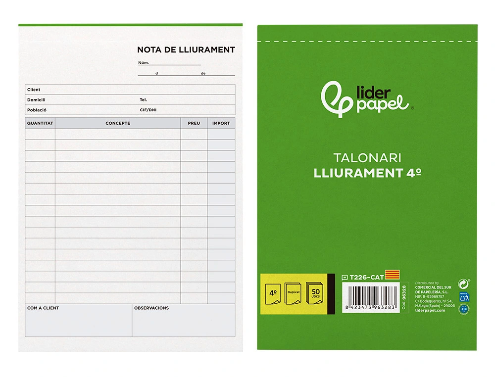 [96328] Talonario liderpapel entregas cuarto original y copia t226 texto en catalan
