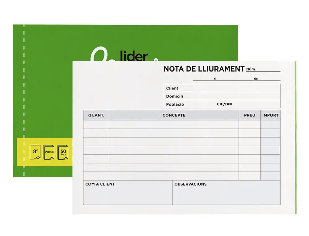 [96325] Talonario liderpapel entregas 8º original y copia t228 apaisado texto en catalan