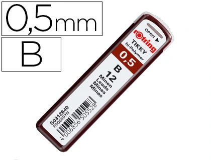 [91034] Minas rotring grafito 0,5 mm b estuche de 12 minas