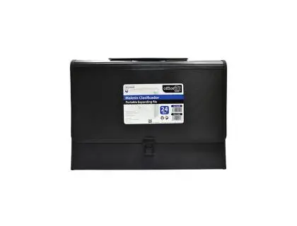 [85690] Maletin clasificador office box polipropileno con asa 24 separadores negro