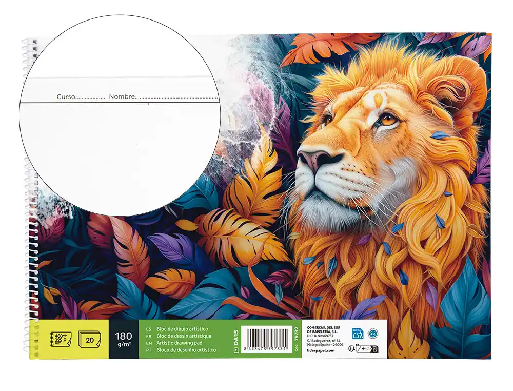 Bloc dibujo liderpapel lineal espiral 460x325 mm 20 hojas 180 gr/m2 con recuadro perforado