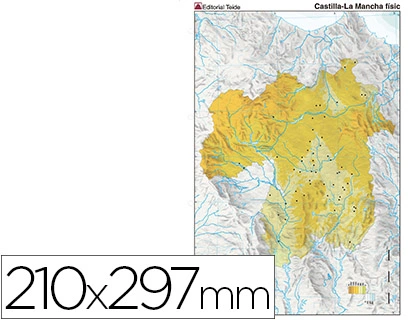[79429] Mapa mudo color din a4 castilla-la mancha fisico