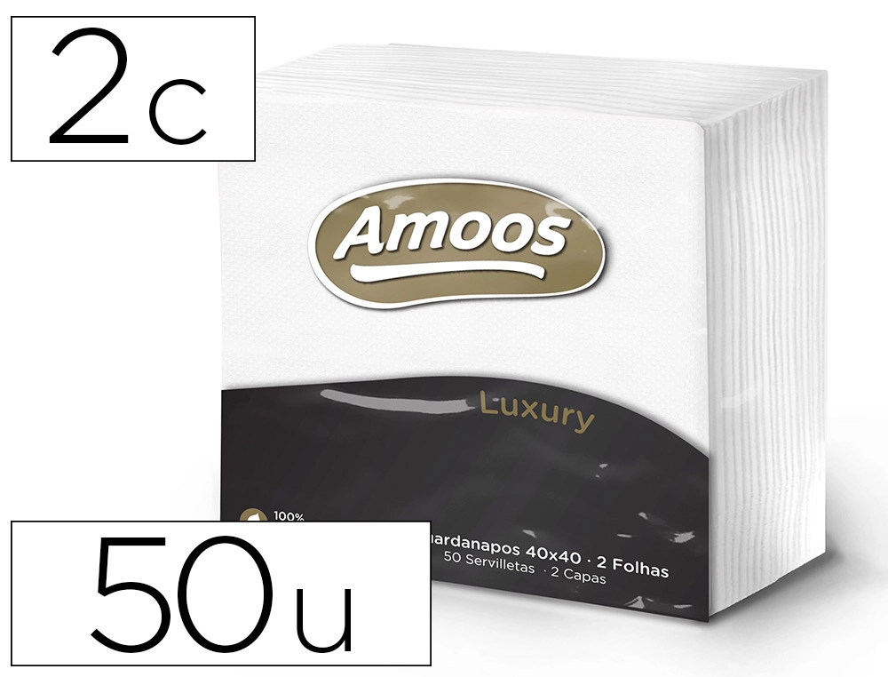 Servilleta celulosa amoos luxury 40x40 cm 2 capas paquete de 50 unidades