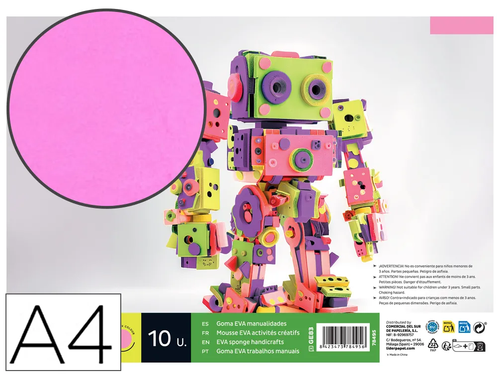 [78495] Goma eva liderpapel din a4 60g/m2 espesor 1,5mm rosa paquete de 10 hojas
