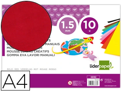 [78494] Goma eva liderpapel din a4 60g/m2 espesor 1,5mm rojo paquete de 10 hojas