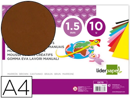 [78491] Goma eva liderpapel din a4 60g/m2 espesor 1,5mm marron paquete de 10 hojas