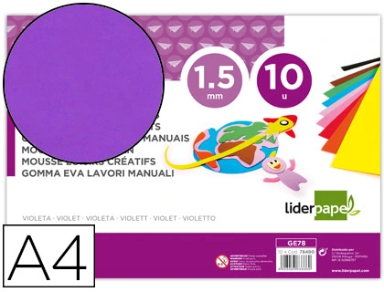 [78490] Goma eva liderpapel din a4 60g/m2 espesor 1,5mm violeta paquete de 10 hojas
