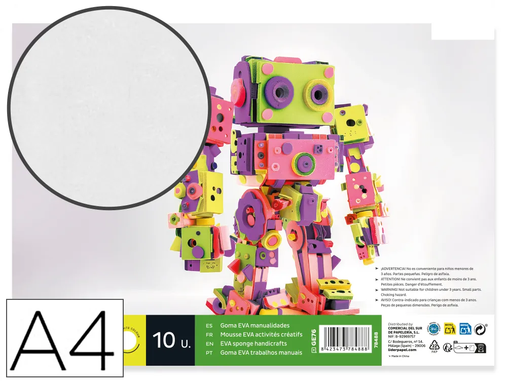 [78488] Goma eva liderpapel din a4 60g/m2 espesor 1,5mm blanco paquete de 10 hojas