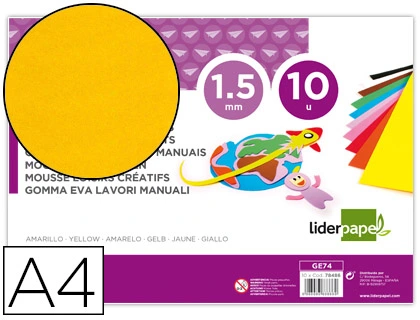 [78486] Goma eva liderpapel din a4 60g/m2 espesor 1,5mm amarillo paquete de 10 hojas