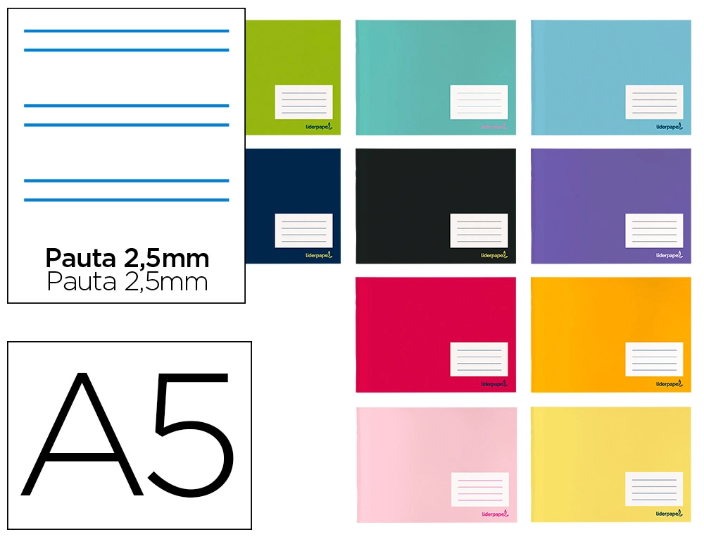 Libreta liderpapel smart a5 apaisada 32h 60gr pauta 2,5 mm con margen