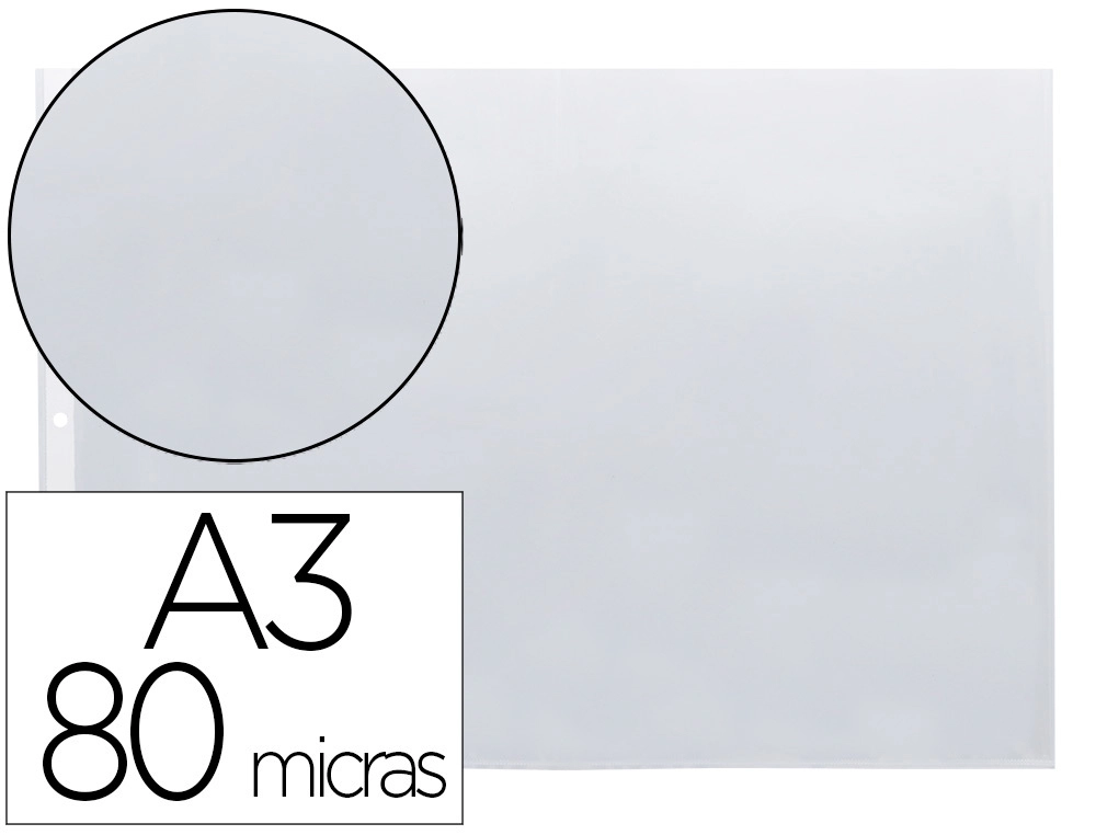 Funda multitaladro q-connect din a3 apaisada 80 micras cristal con apertura superior - bolsa de 10