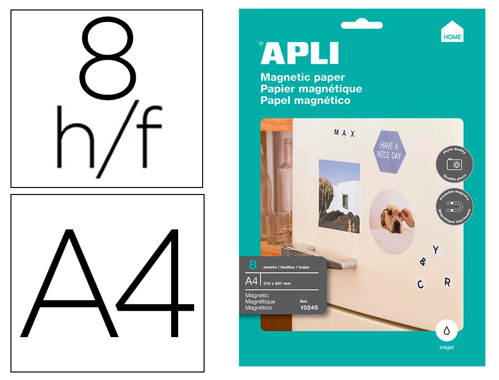 [77430] Papel magnetico apli blanco din a4 para impresoras inkjet paquete de 8 hojas