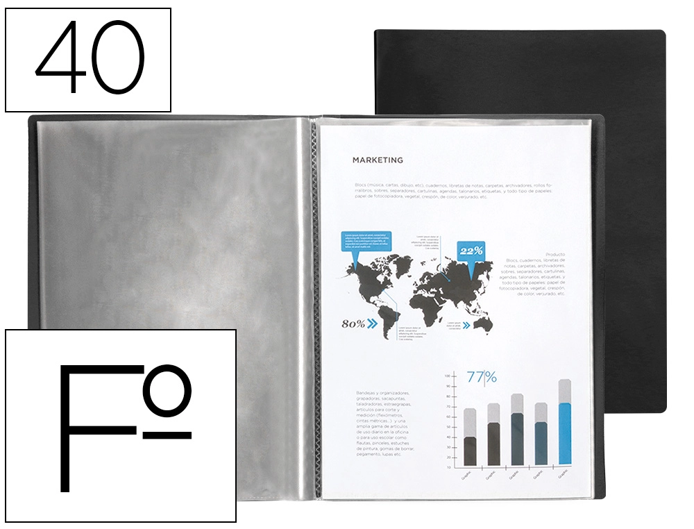 Carpeta liderpapel escaparate 40 fundas plastico folio negro