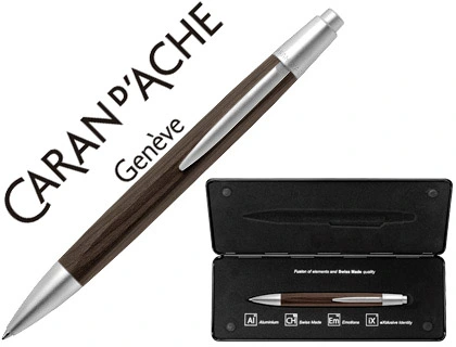 [76354] Boligrafo caran d'ache alchemix cuerpo madera wenge adornos cromados brillante con estuche punta media