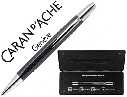 [76352] Boligrafo caran d'ache alchemix cuerpo fibra de carbono adornos cromados brillante con estuche punta