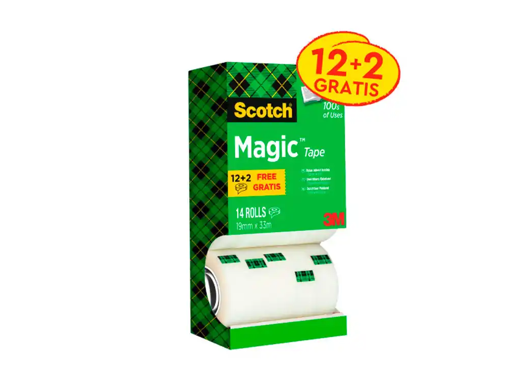 Cinta adhesiva scotch magic invisible 33 m x 19 mm pack de 14 unidades