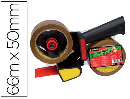 [75612] Portarrollo scotch para embalaje heavy duty bajo ruido con 2 rollos de cintas marron 50mm x 66mt