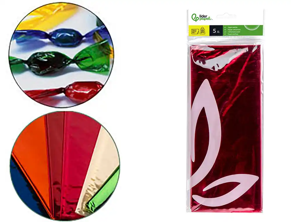 [75029] Papel celofan liderpapel 50x70 cm 22 g bolsa de 5 hojas rosa