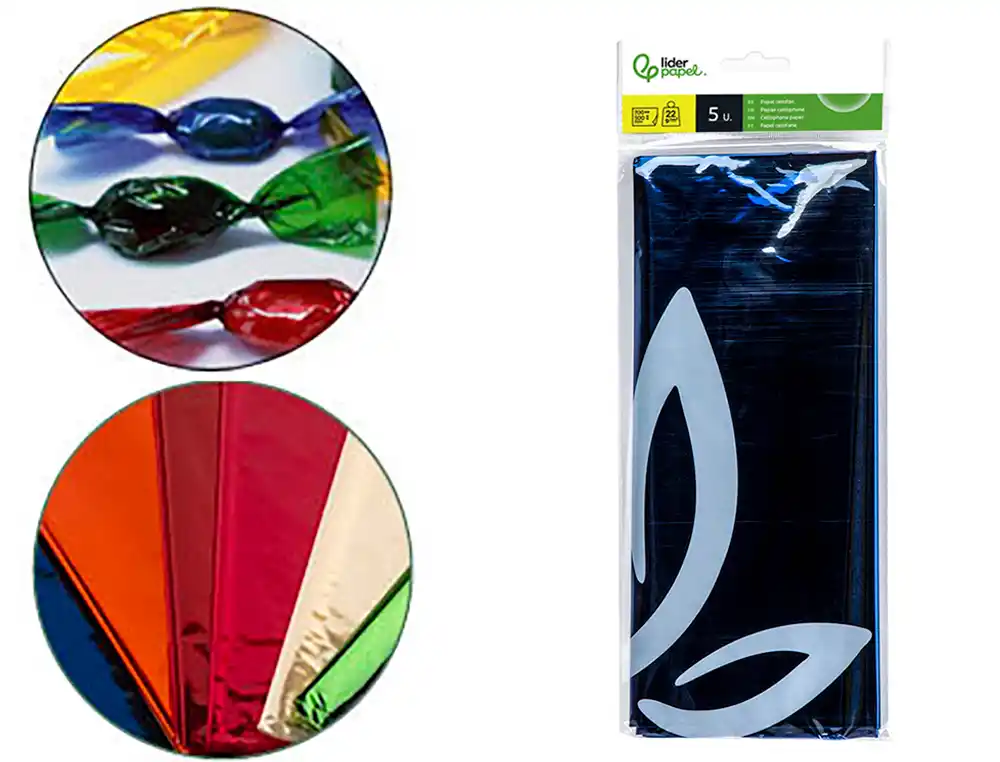 [75028] Papel celofan liderpapel 50x70 cm 22 g bolsa de 5 hojas azul
