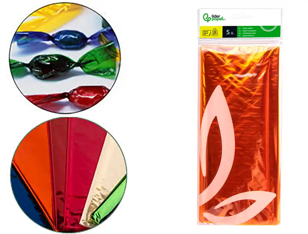 [75027] Papel celofan liderpapel 50x70 cm 22 g bolsa de 5 hojas amarillo