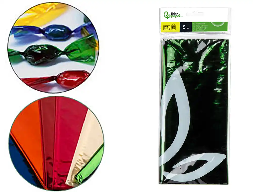 [75025] Papel celofan liderpapel 50x70 cm 22 g bolsa de 5 hojas verde