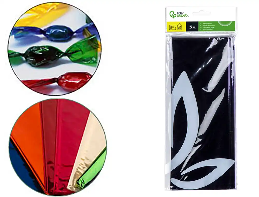 [75023] Papel celofan liderpapel 50x70 cm 22 g bolsa de 5 hojas violeta