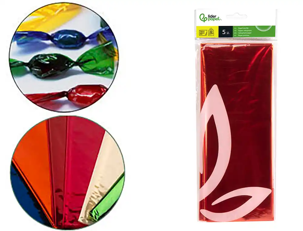 [75022] Papel celofan liderpapel 50x70 cm 22 g bolsa de 5 hojas naranja