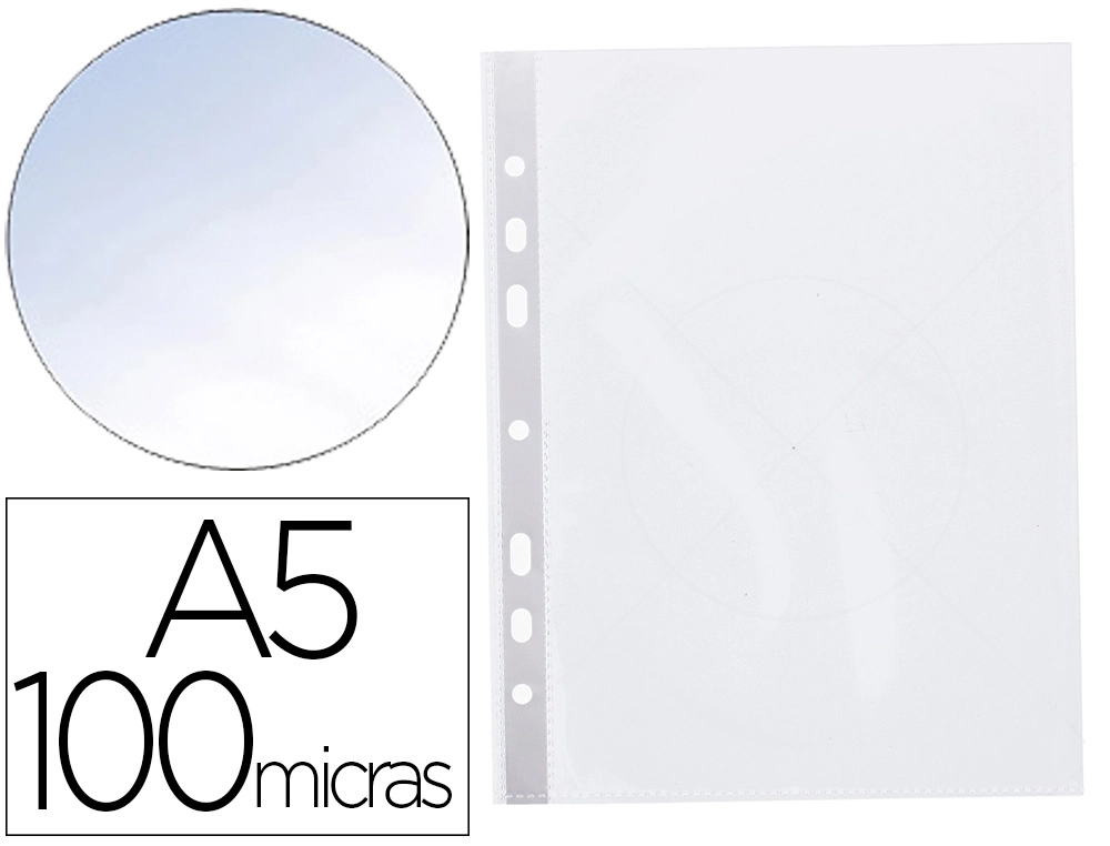 Funda multitaladro q-connect din a5 100 mc cristal 6 taladros bolsa de 10 unidades