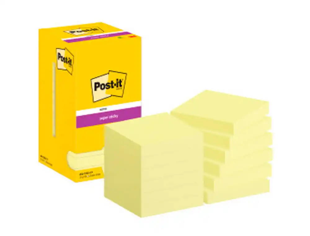 [72233] Bloc de notas adhesivas quita y pon post-it super sticky 76x76 mm con 12 bloc amarillo canario
