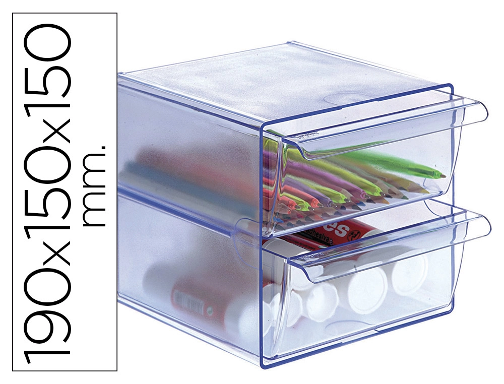 Archicubo archivo 2000 2 cajones organizador modular plastico azul transparente 190x150x150 mm