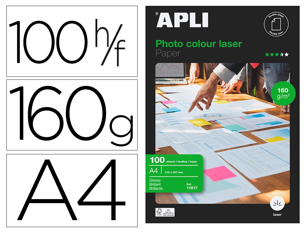 [71930] Papel fotografico apli glossy doble cara din a4 pack de 100 hojas 160 g