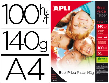 [71929] Papel fotografico apli glossy din a4 pack de 100 hojas 140 g