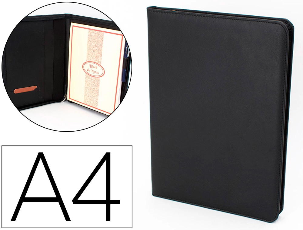 [70044] Carpeta portafolios q-connect artesania a4 similpiel negro cremallera y dptos. 332x262x30 mm fabricada en ubrique