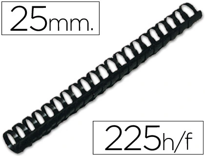 Canutillo q-connect redondo 25 mm plastico negro capacidad 225 hojas caja de 50 unidades