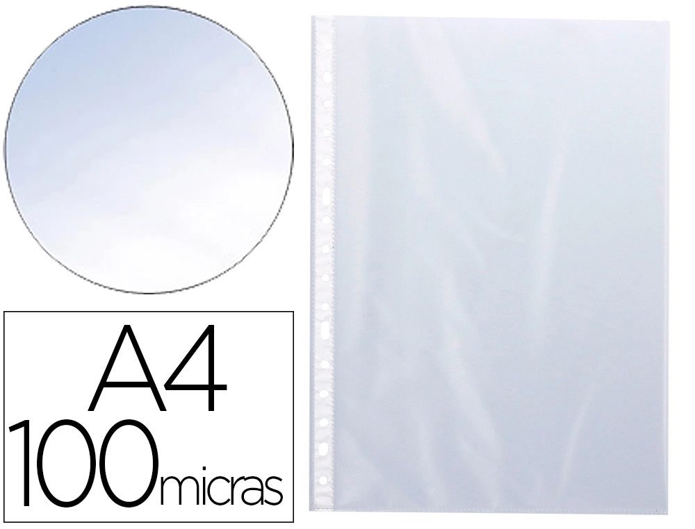 Funda multitaladro q-connect din a4 100 mc cristal bolsa de 100 unidades