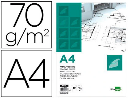 [63240] Papel vegetal liderpapel din a4 70 g 210x297 mm sobre de 12 hojas
