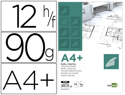 [63239] Papel vegetal liderpapel din a4+ 90 g 240x320mm sobre de 12 hojas