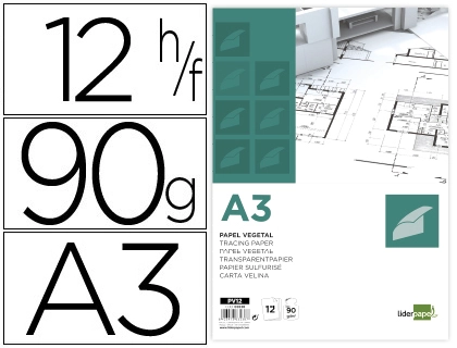 [63238] Papel vegetal liderpapel din a3 90 g 297x420mm sobre de 12 hojas
