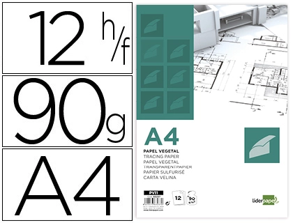 [63237] Papel vegetal liderpapel din a4 90 g 210x297 mm sobre de 12 hojas