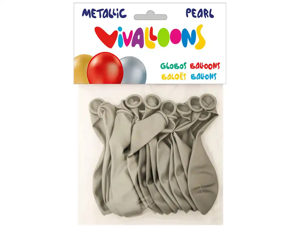 [63215] Globo 100% latex biodegradable metalizado plata bolsa de 15 unidades