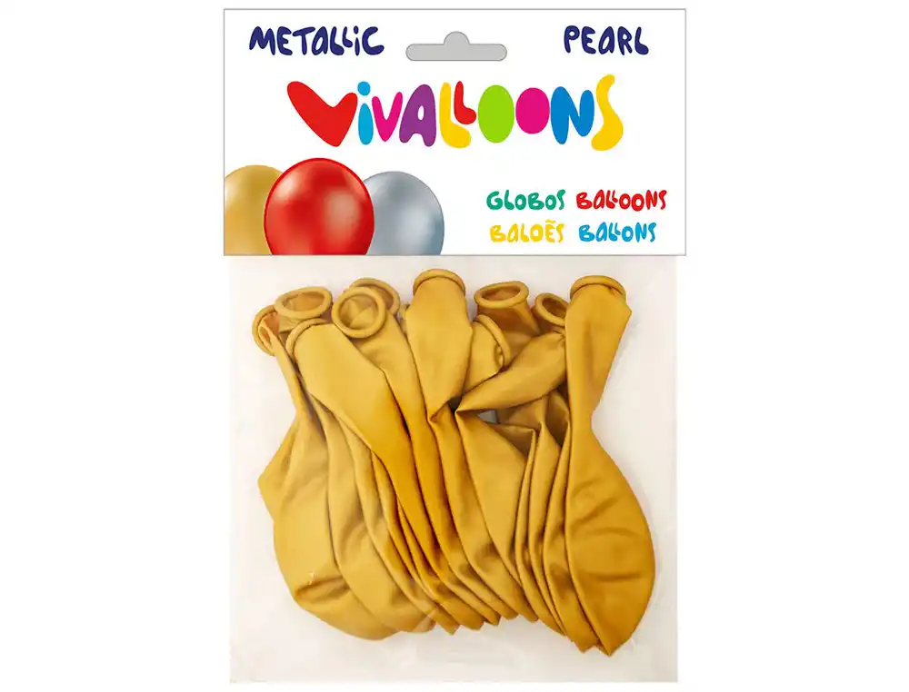 [63214] Globo 100% latex biodegradable metalizado oro bolsa de 15 unidades
