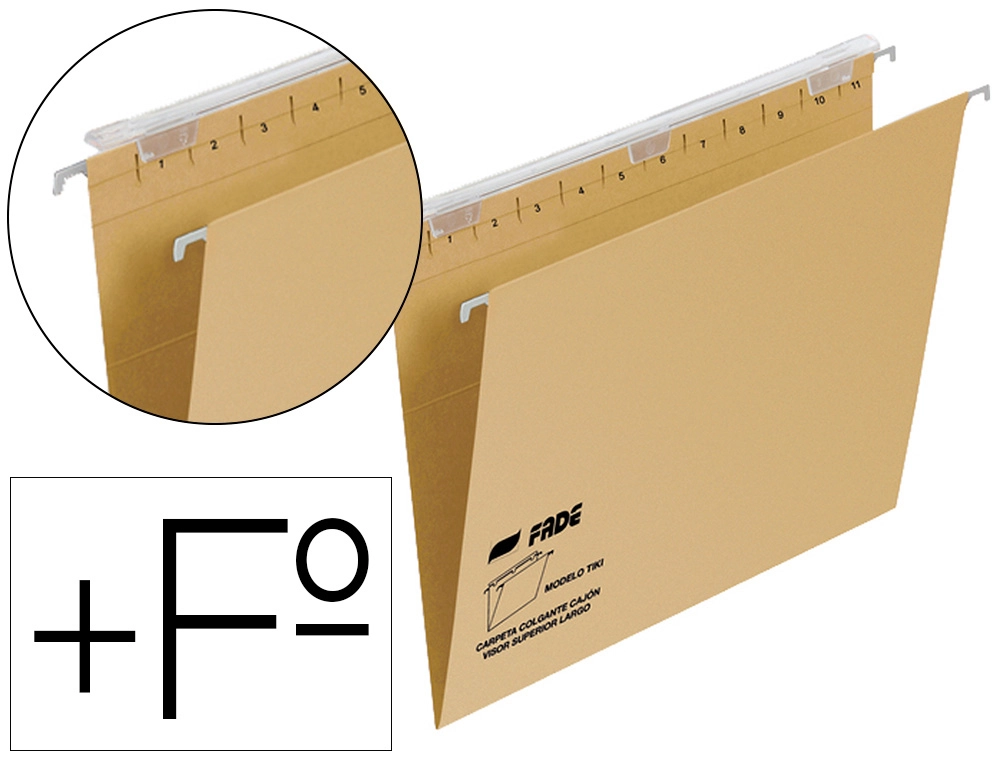 [63108] Carpeta colgante fade tiki folio prolongado visor superior 290 mm efecto lupa kraft eco 220 g/m lomo v