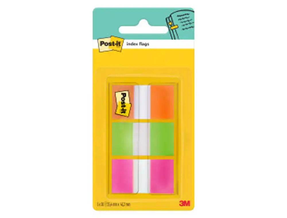 [63085] Banderitas separadoras post-it index 680 naranja lima y rosa dispensador funda 3x20