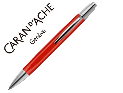 [62980] Boligrafo caran d'ache alchemix cuerpo laca roja adornos cromados brillante con estuche punta media