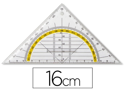 [59100] Escuadra liderpapel geometria 16 cm plastico cristal con pestaña de sujeccion