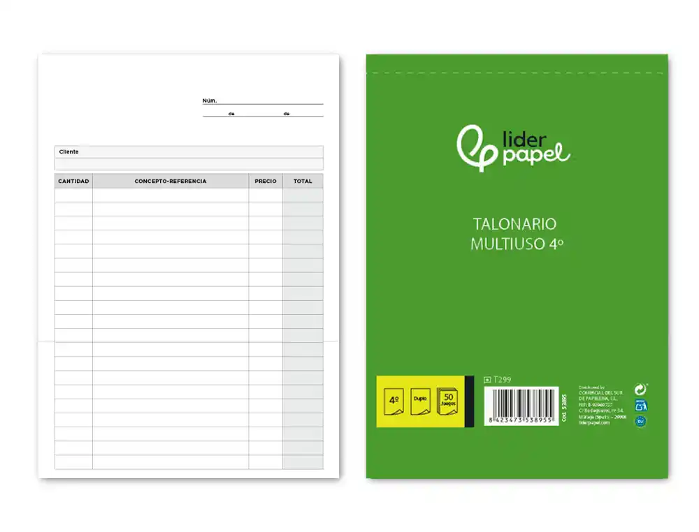 [53895] Talonario liderpapel multiusos cuarto original y copia t299